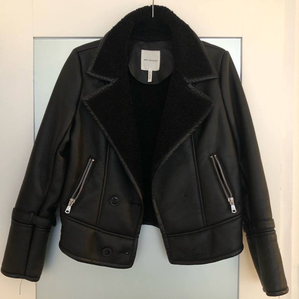 Avec Les Filles Faux Shearling & Leather Jacket